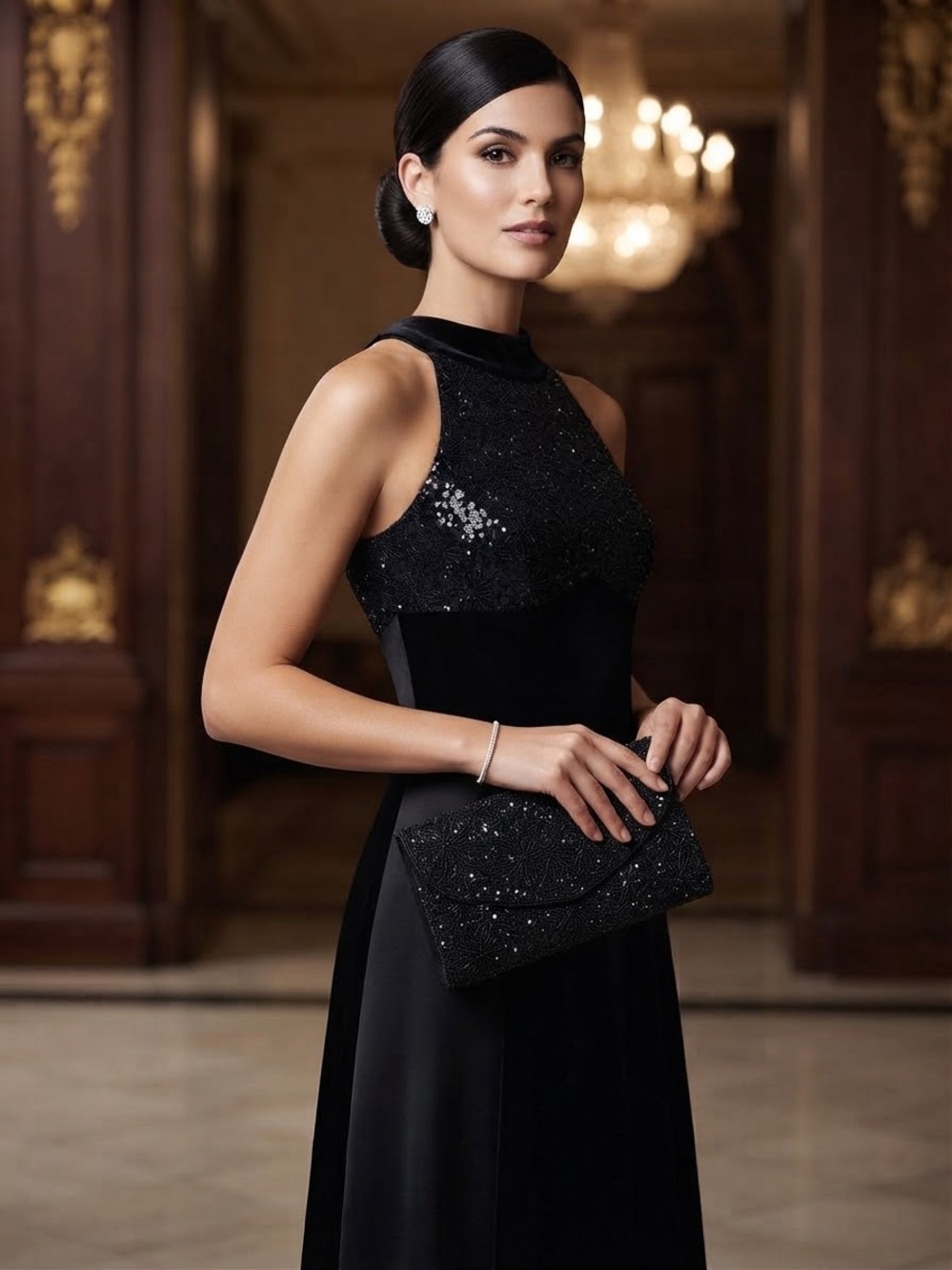 Black Sequin Envelope Clutch - Evening Wristlet